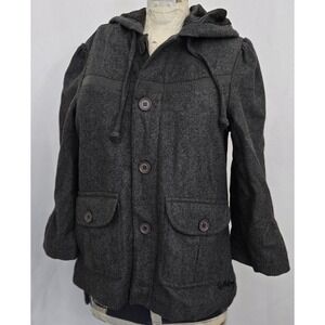 Billabong Womens‎ S Wool Blend Hooded Jacket Peacoat Bell Sleeve Y2K Gray
